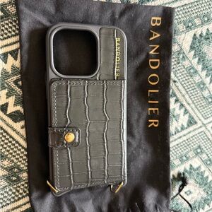 Bandolier Dark Leather Crocodile Phone Case